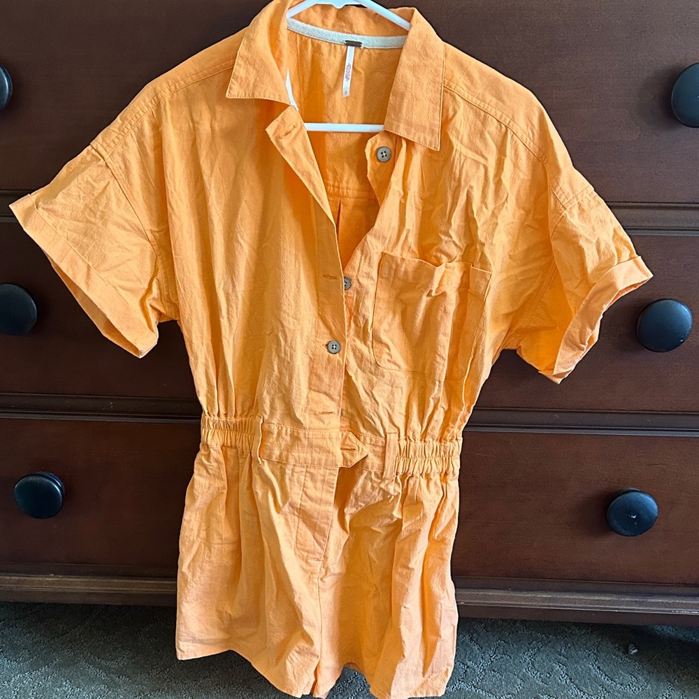 Free People Orange Short Sleeve Jumpsuit